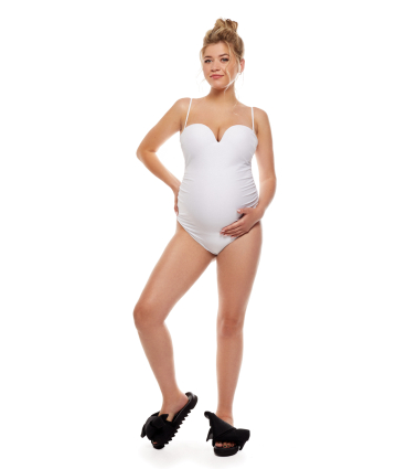 One-piece swimsuit, maternity body, White