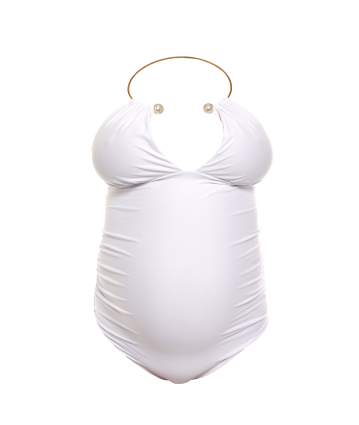 One-piece maternity choker swimsuit, White