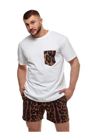 T-shirt for men, white "Leopard" print