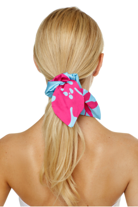 Elastic band on the head with a bow, Artificial Silk, Lagoon, print 