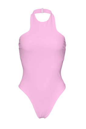 Solid One-Piece Swimsuit, Halter, Pink