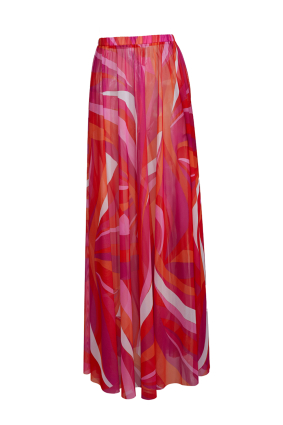 Stretch-tulle maxi skirt with "La Linia Viva" print