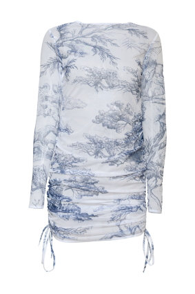 Mesh dress with adjustable drawstrings, Savage Garden print