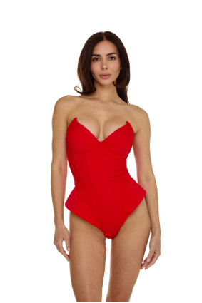 Solid One-Piece Swimsuit, Red, Devil’s Muse